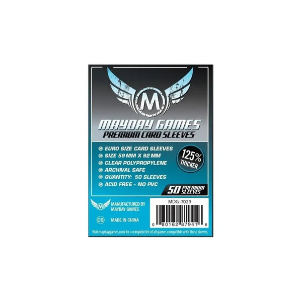 MAYDAY FUNDA EURO CELESTE PRM 59 X 92MM · Play! Board Game Store