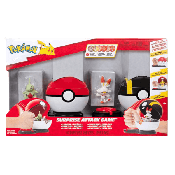 SURPRISE ATTACK GAME 10 PIECES LARVITAR + POKE BALL · vista 3 · Play! Board Game Store